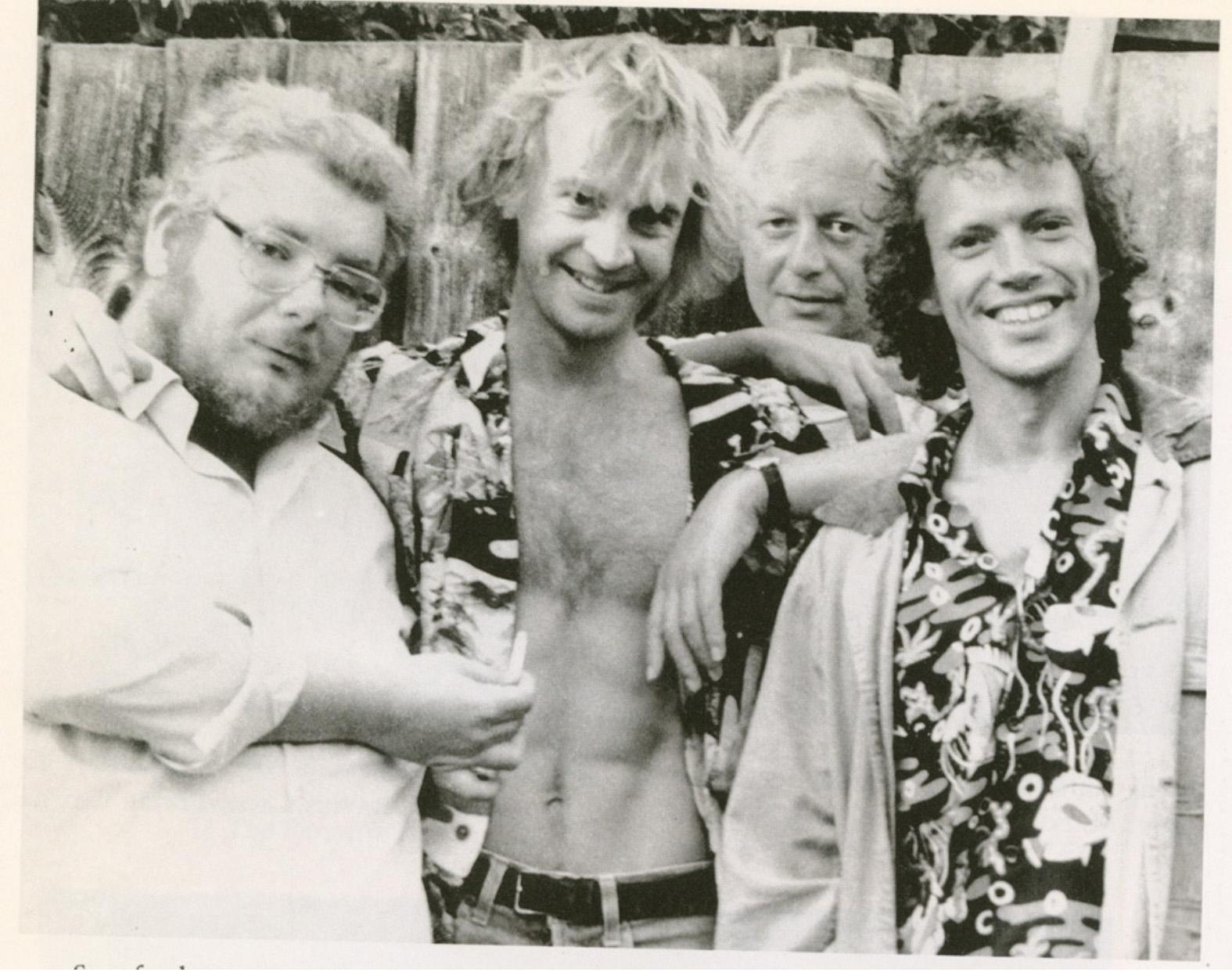 Friends united: (from left) Richard Griffiths, Ian Charleson, David Lyon and Hilton McRae. Griffo is handing a joint to Ian