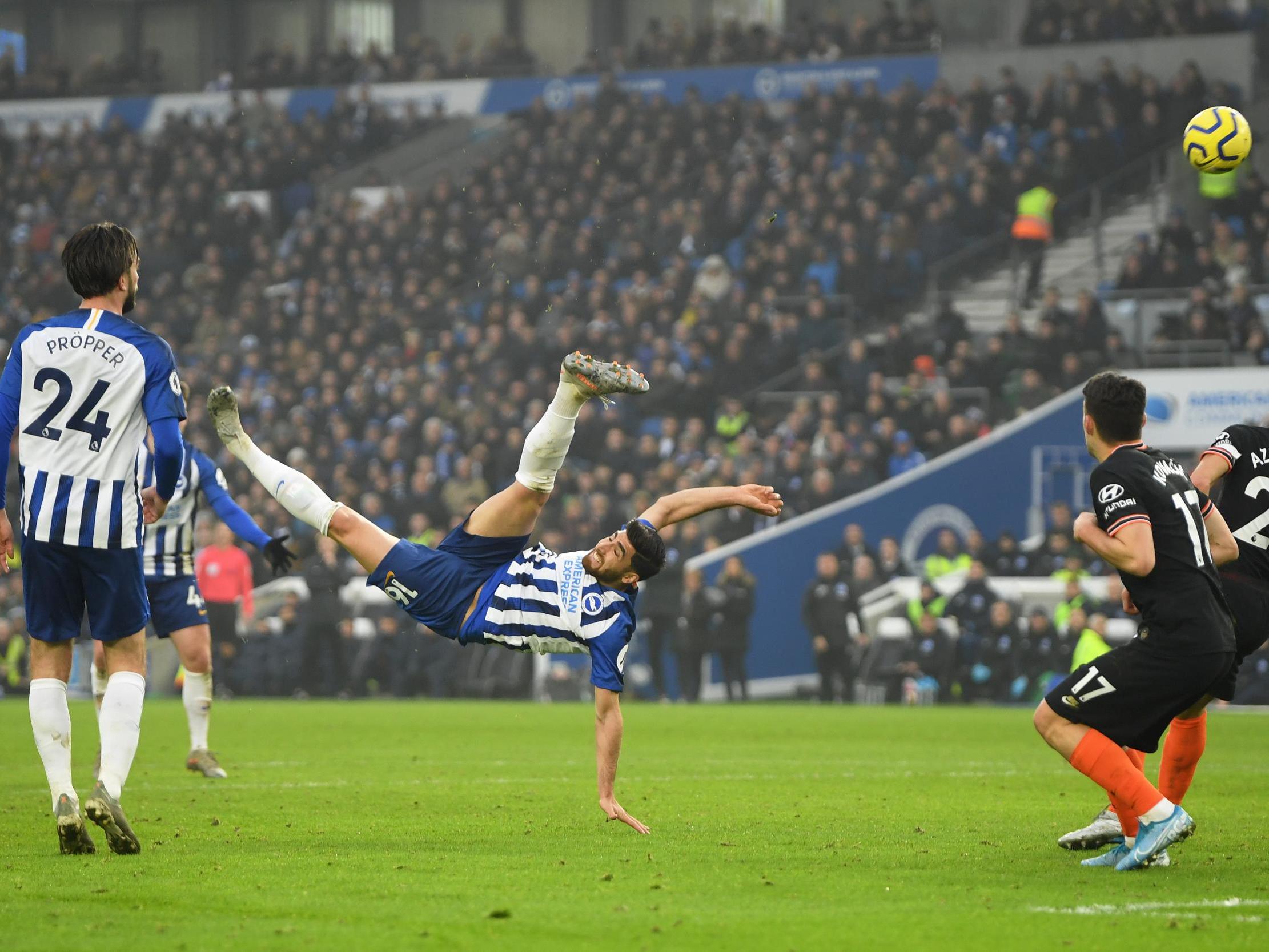 Alireza Jahanbakhsh's stunning overhead goal holds Chelsea to draw at Brighton