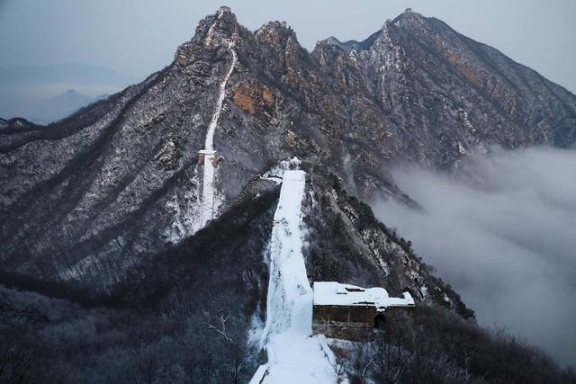 Snow covers the Jiankou Great Wall in the northwestern part of Beijing's Houairou district