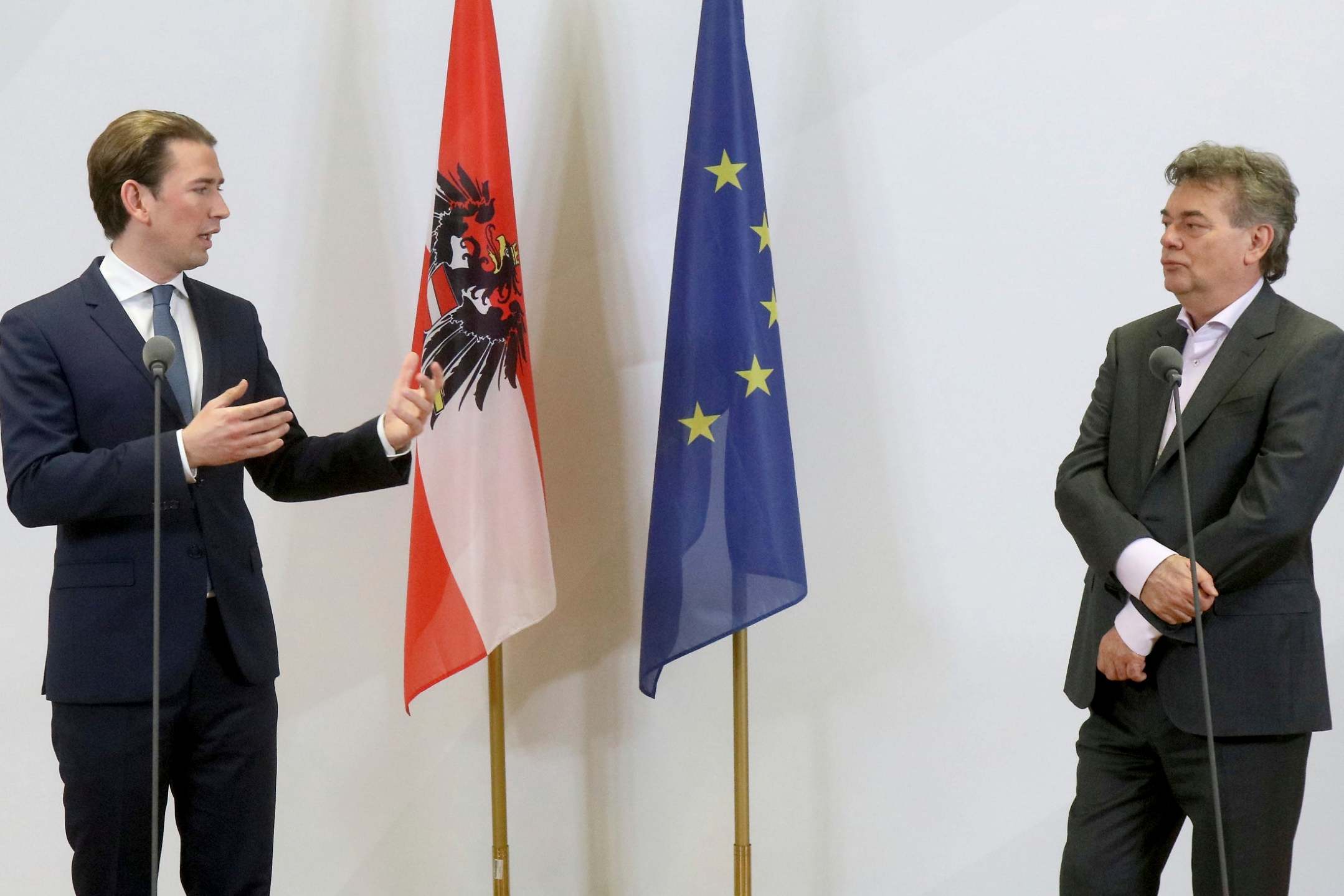 Prime Minister Sebastian Kurz (left) and Werner Kogler, head of the Austrian Greens