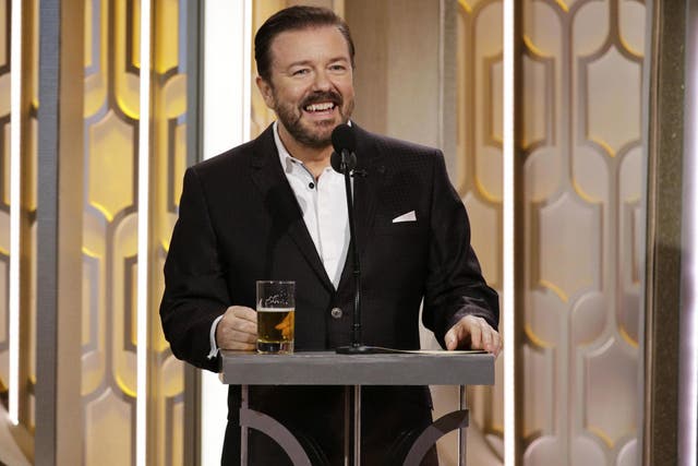 Ricky Gervais hosts the 73rd Annual Golden Globe Awards on 10 January, 2016 in Beverly Hills, California.