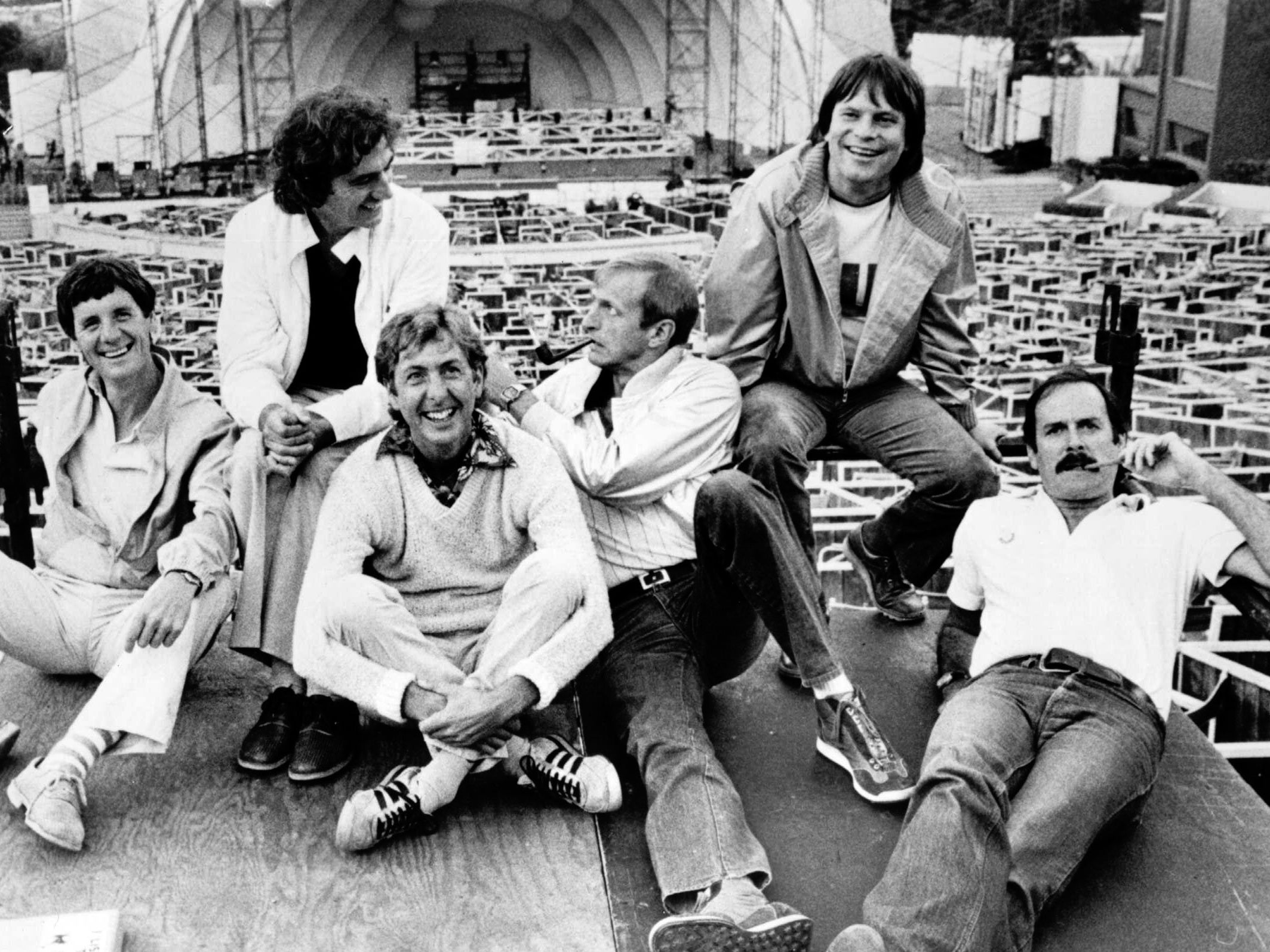 Monty Python members Michael Palin, Terry Jones, Eric Idle, Graham Chapman, Terry Gilliam and John Cleese in 1982