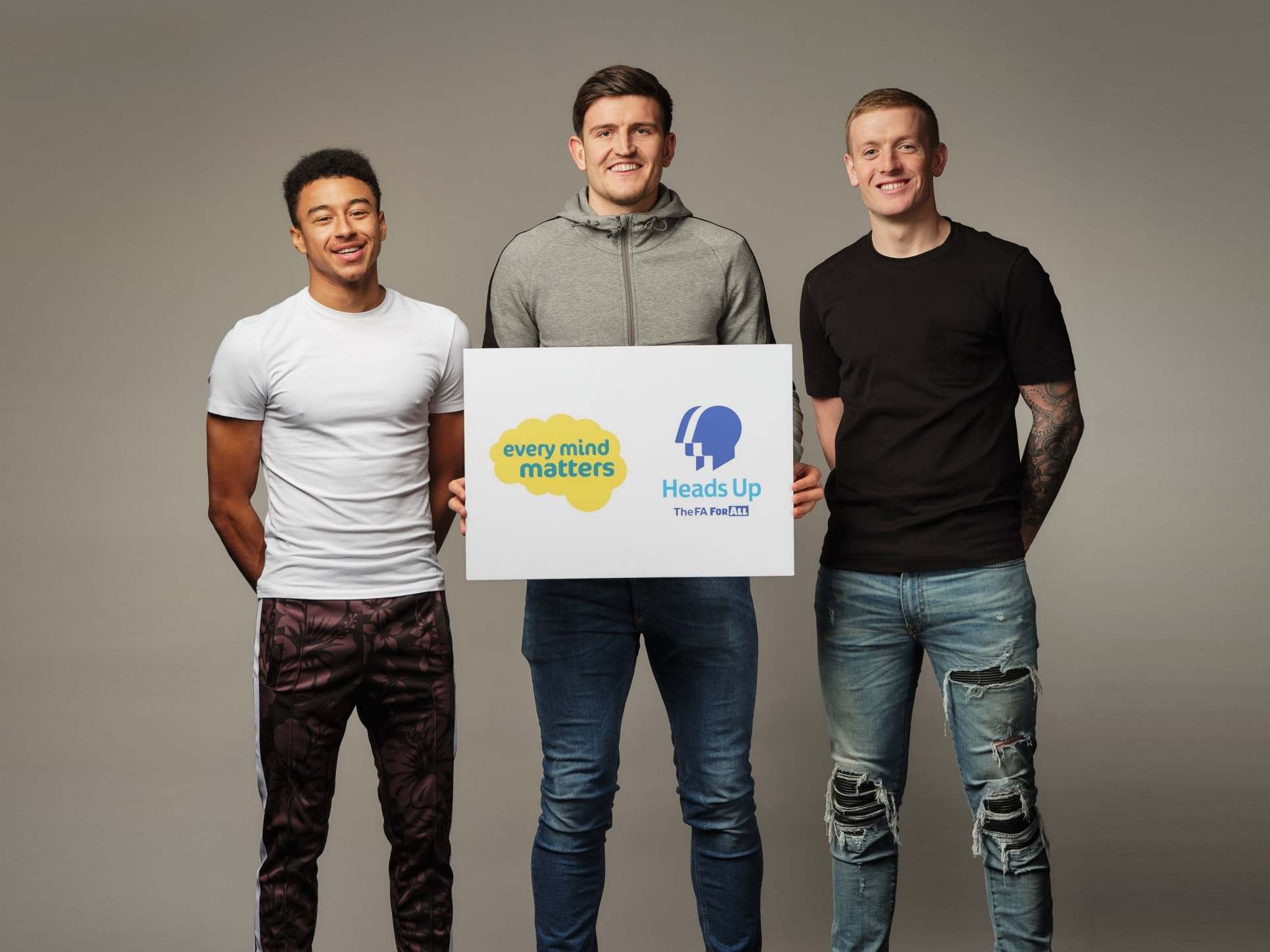 Jesse Lingard, Harry Maguire and Jordan Pickford are all helping to promote the Heads Up mental health campaign