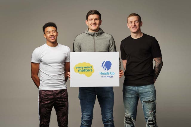 Jesse Lingard, Harry Maguire and Jordan Pickford are all helping to promote the Heads Up mental health campaign