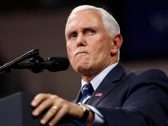 Vice President Mike Pence introduces President Donald Trump to speak at a campaign rally