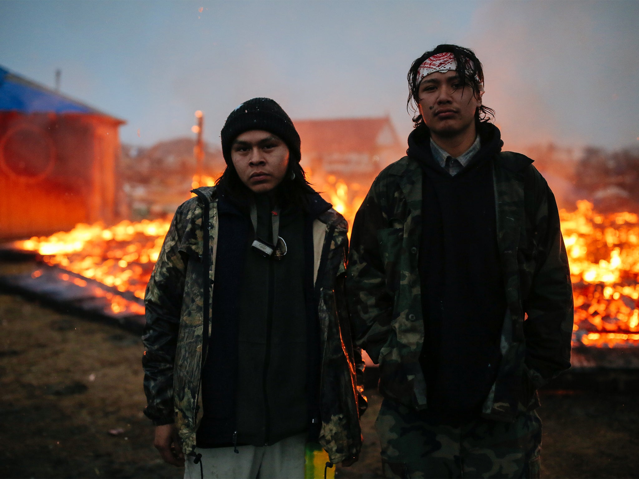 Protesters burnt their Oceti Sakowin camp before the army’s evacuation deadline in 2017 (Getty)