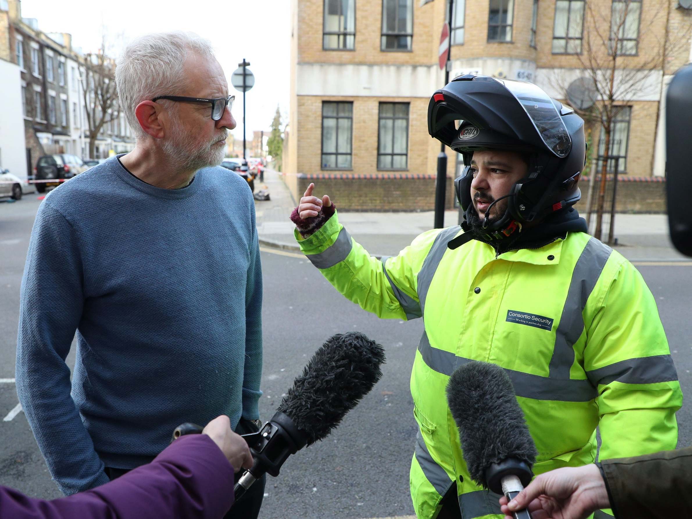 Jeremy Corbyn speaking with Deliveroo driver Zakaria Gherabi close to the attack on Saturday