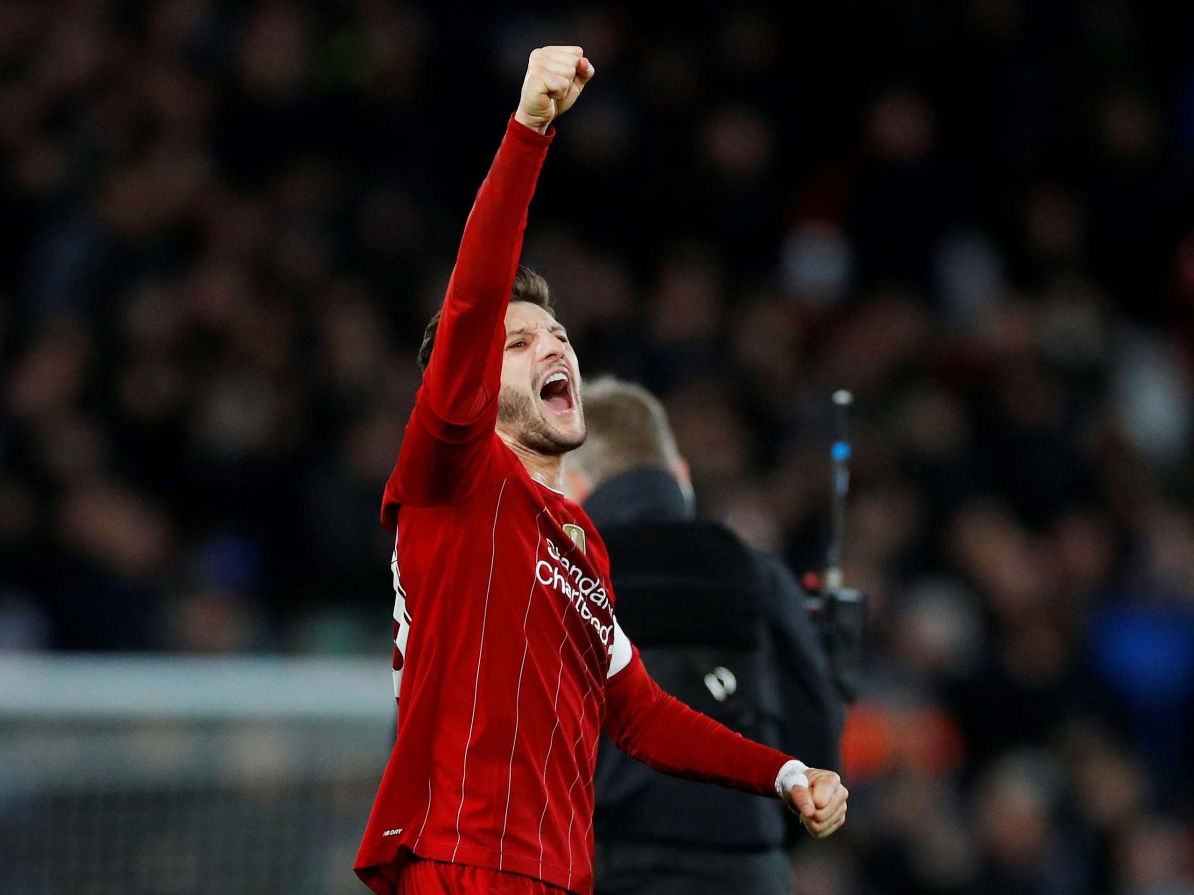 Adam Lallana celebrates Liverpool's FA Cup victory over Everton