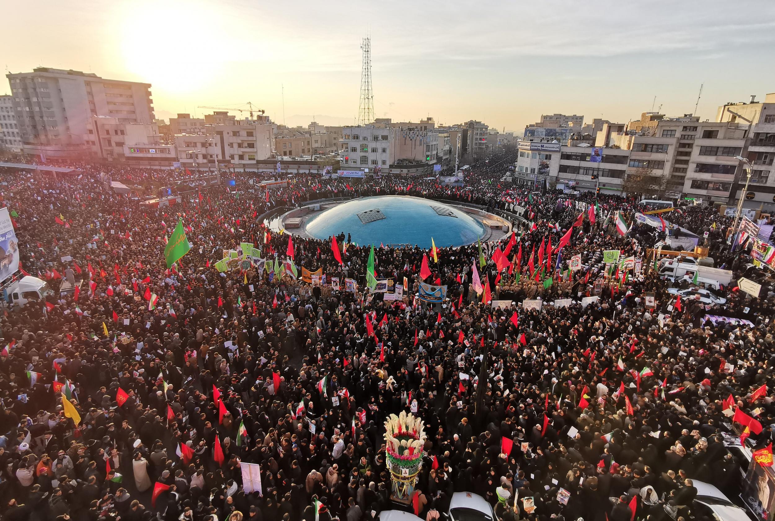 Mourners in Tehran gather to pay homage to top Iranian military commander Qasem Soleimani, after he was killed in a US strike in Baghdad last week