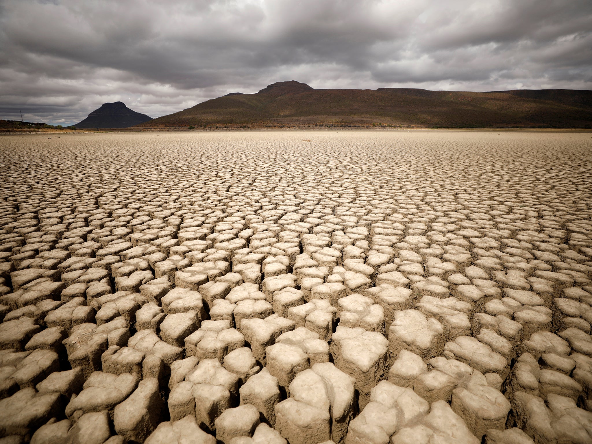 Cracks seen in the dried up municipal dam in drought-stricken Graaff-Reinet, South Africa