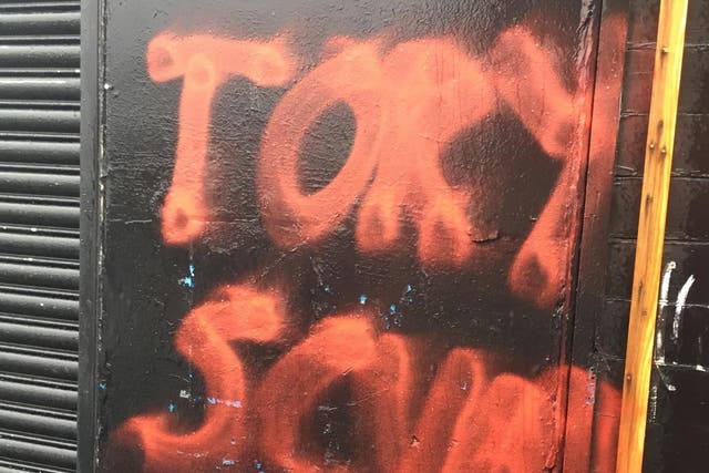 The words 'Tory Scum' were spray-painted in red outside MSP Annie Well's constituency office in Glasgow