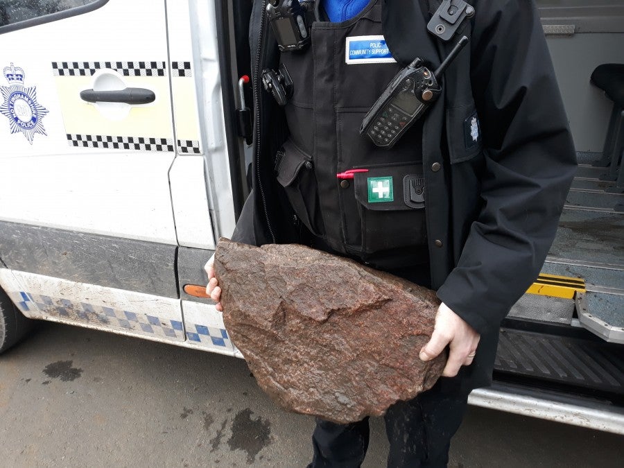 This rock was found tied to the dog drowning in the River Trent