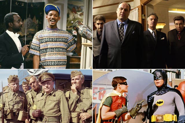 L-R clockwise from top-left: Fresh Prince of Bel-Air, The Sopranos, Batman, Dad's Army