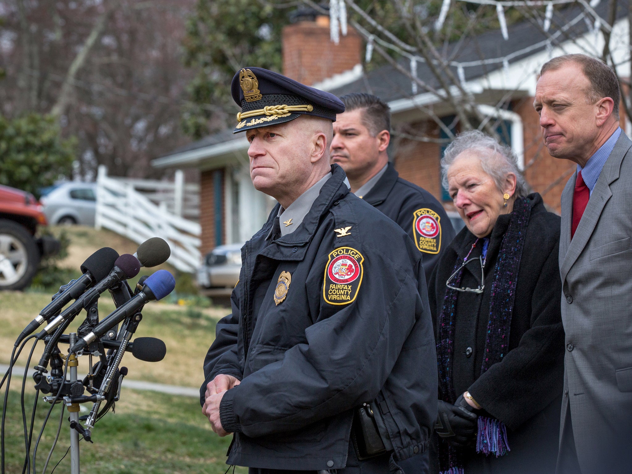 Fairfax County, Virginia, Police Chief Edwin Roessler Jr talks to the media