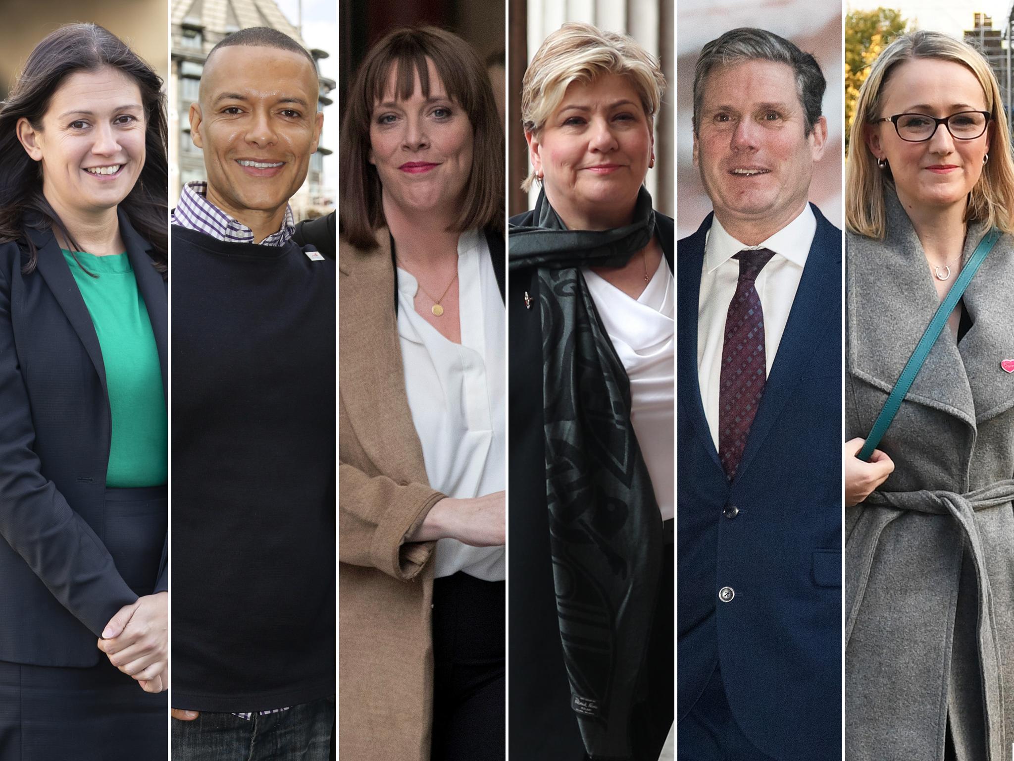 From left, Lisa Nandy, Clive Lewis, Jess Phillips, Emily Thornberry, Keir Starmer and Rebecca Long Bailey