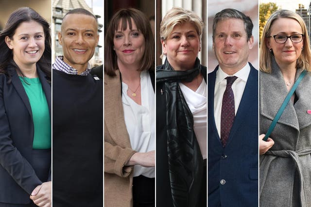 From left, Lisa Nandy, Clive Lewis, Jess Phillips, Emily Thornberry, Keir Starmer, Rebecca Long Bailey