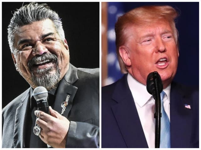 Comedian George Lopez in 2018, and Donald Trump at an event earlier this week