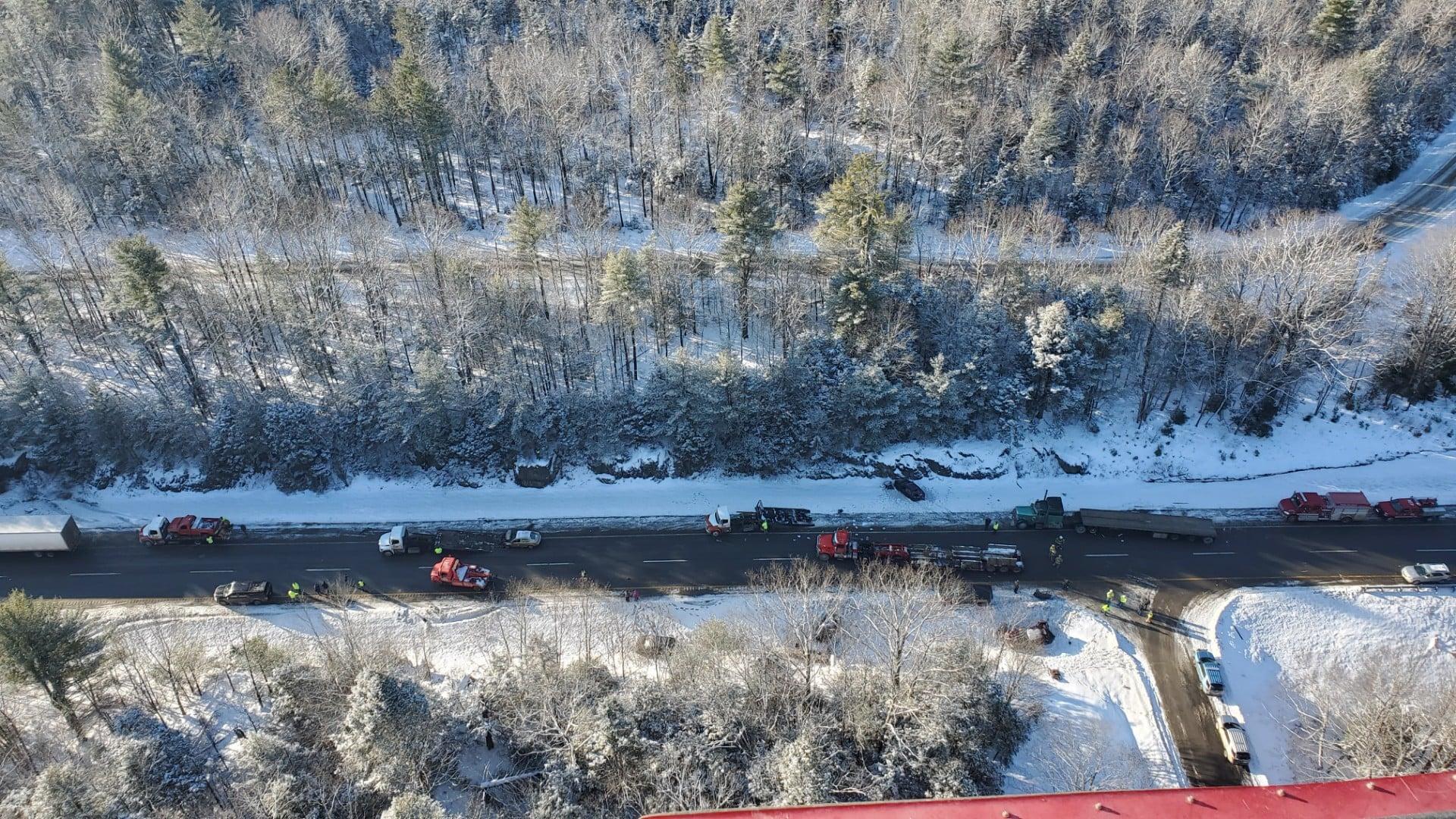 Helicopters have been dispatched to a crash involving dozens of cars on Interstate 95 in Maine.