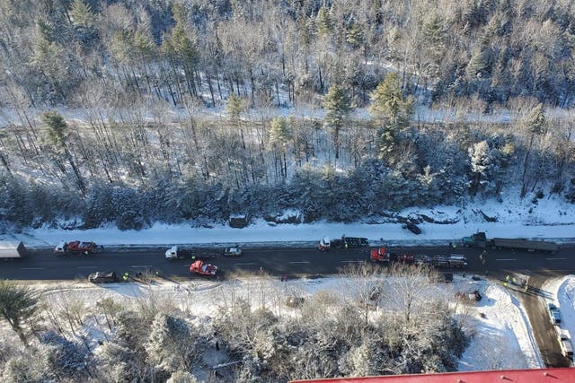 Helicopters have been dispatched to a crash involving dozens of cars on Interstate 95 in Maine.