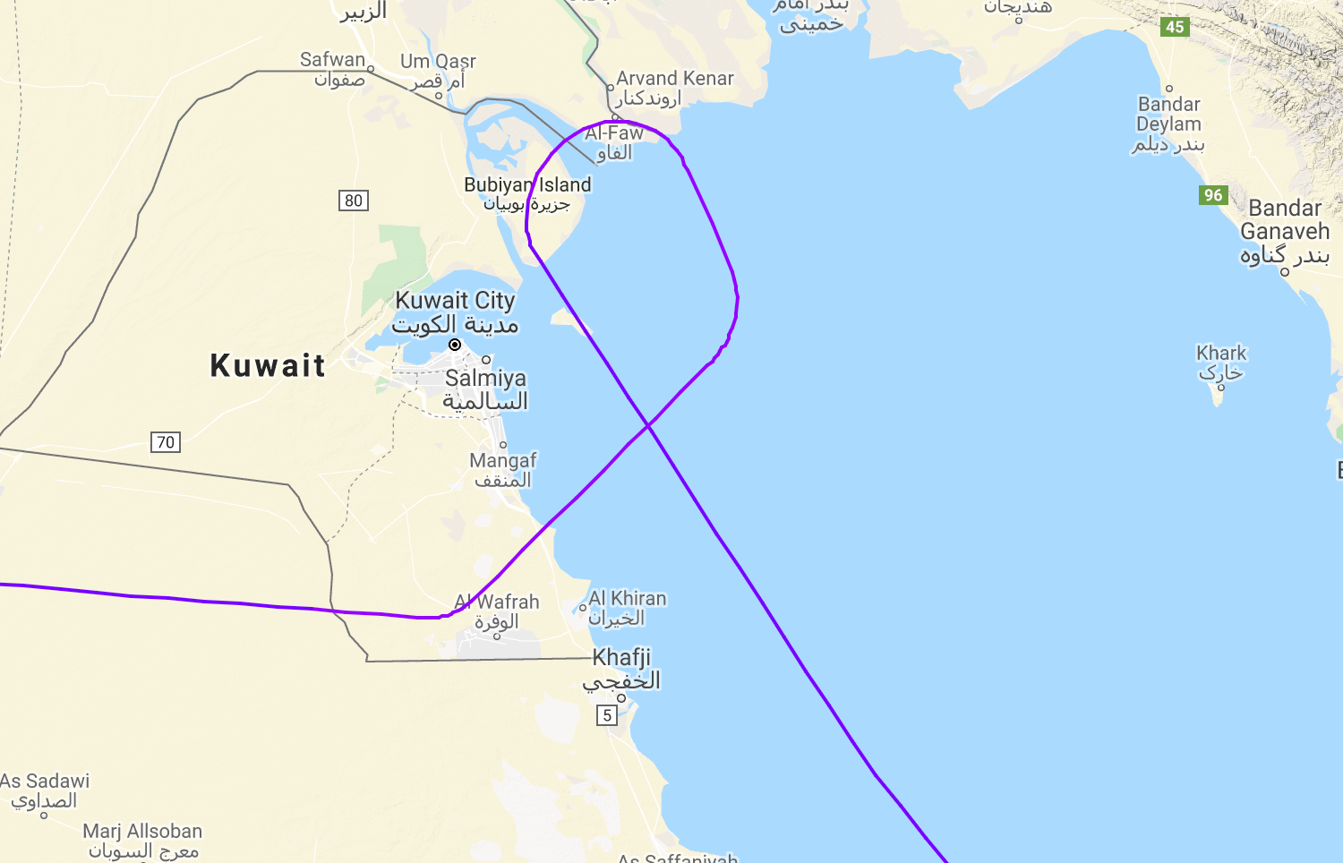 Second thoughts: the flight path in the Gulf of BA134 from Mumbai to London