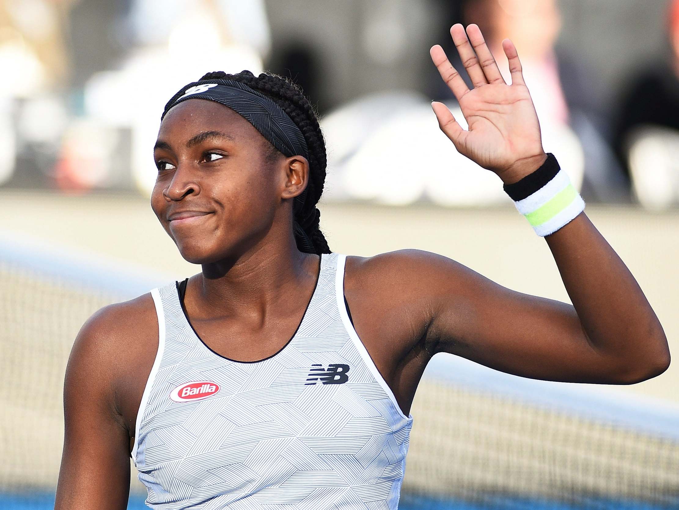 Coco Gauff admonished her father after he cursed when talking to her during the defeat by Laura Siegemund