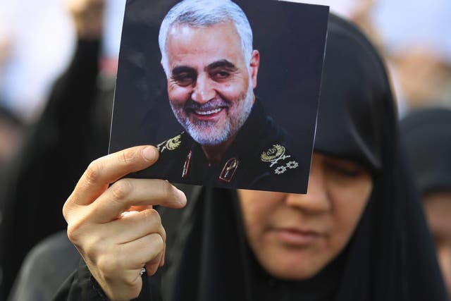 An Iraqi woman attends the funeral of Iranian military commander Qasem Soleimani