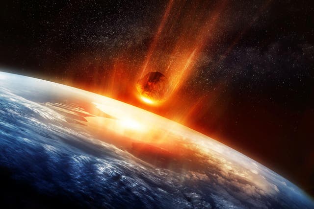 A large Meteor burning and glowing as it hits the earth's atmosphere