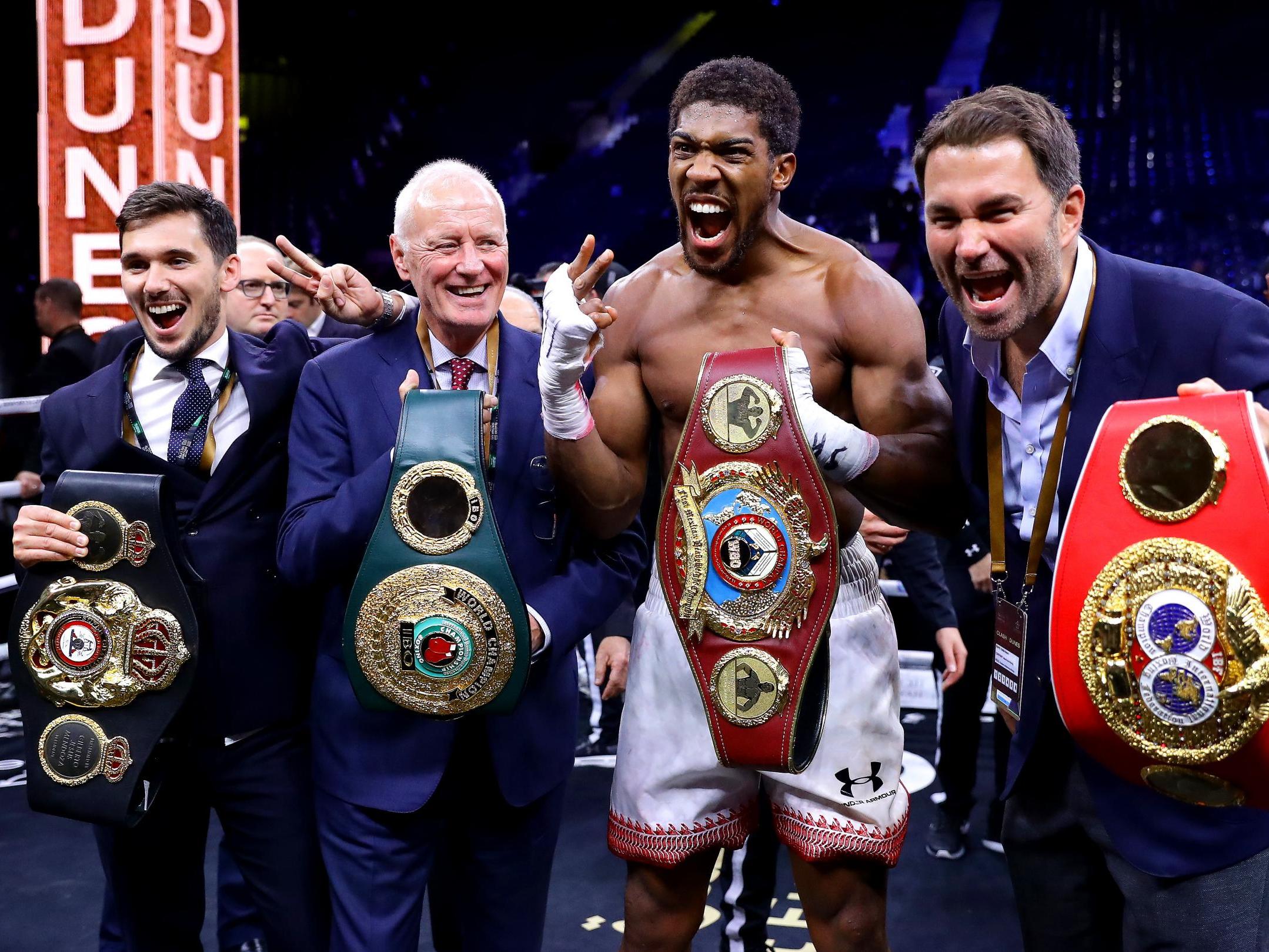 Barry Hearn celebrates in Anthony Joshua’s win in Saudi Arabia last month