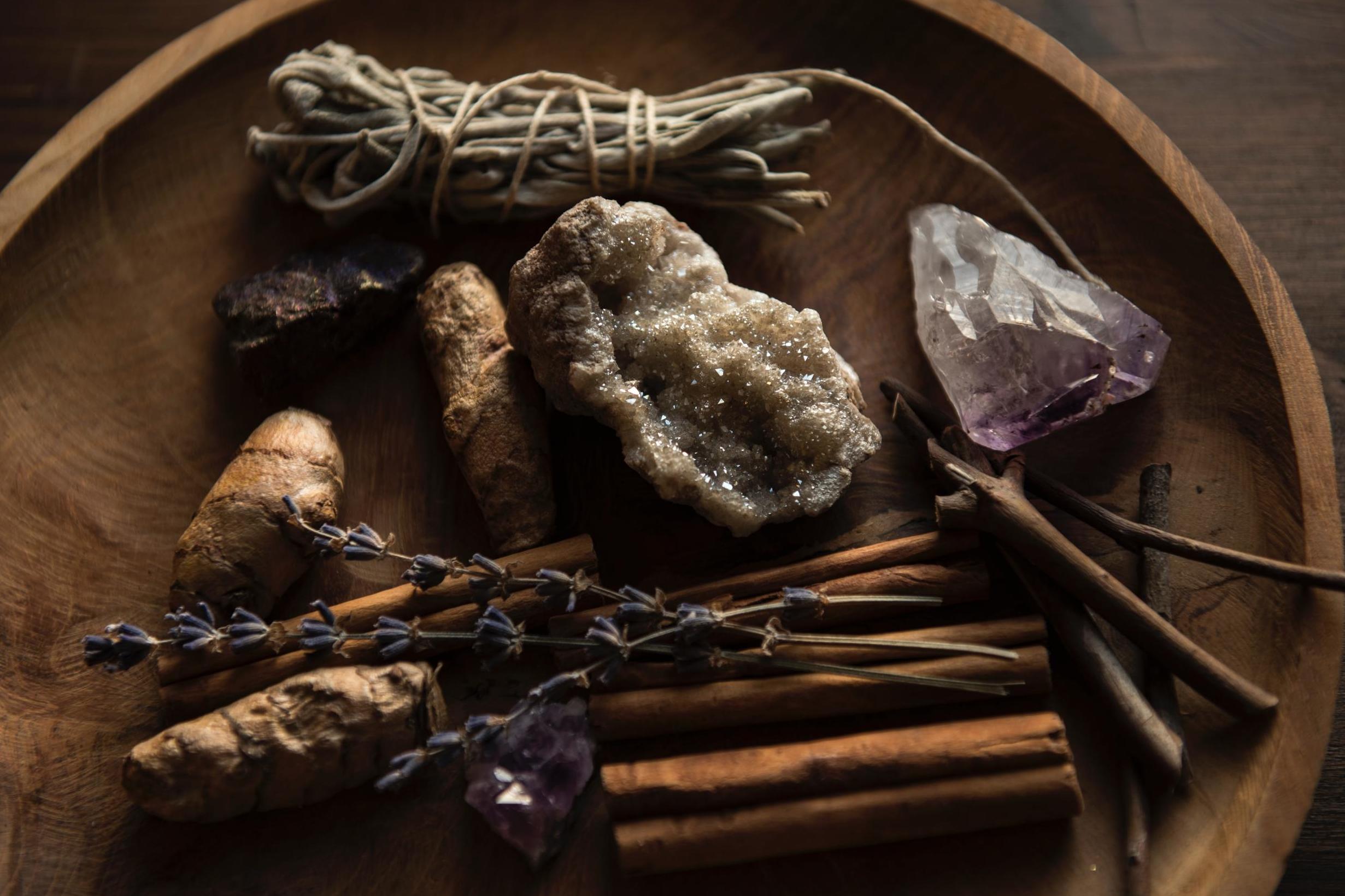 Witches collect objects that suggest earth, fire, air, water and spirit