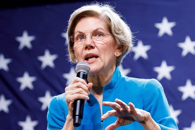 Democratic presidential candidate, US Senator Elizabeth Warren, addresses supporters during her campaign event