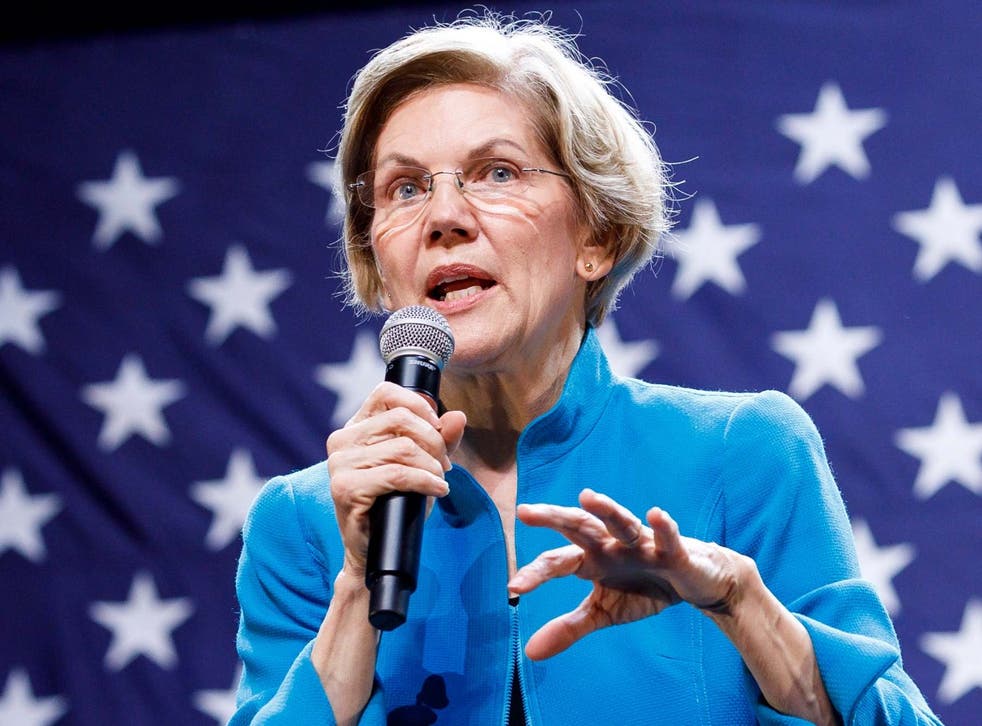 Democratic presidential candidate, US Senator Elizabeth Warren, addresses supporters during her campaign event