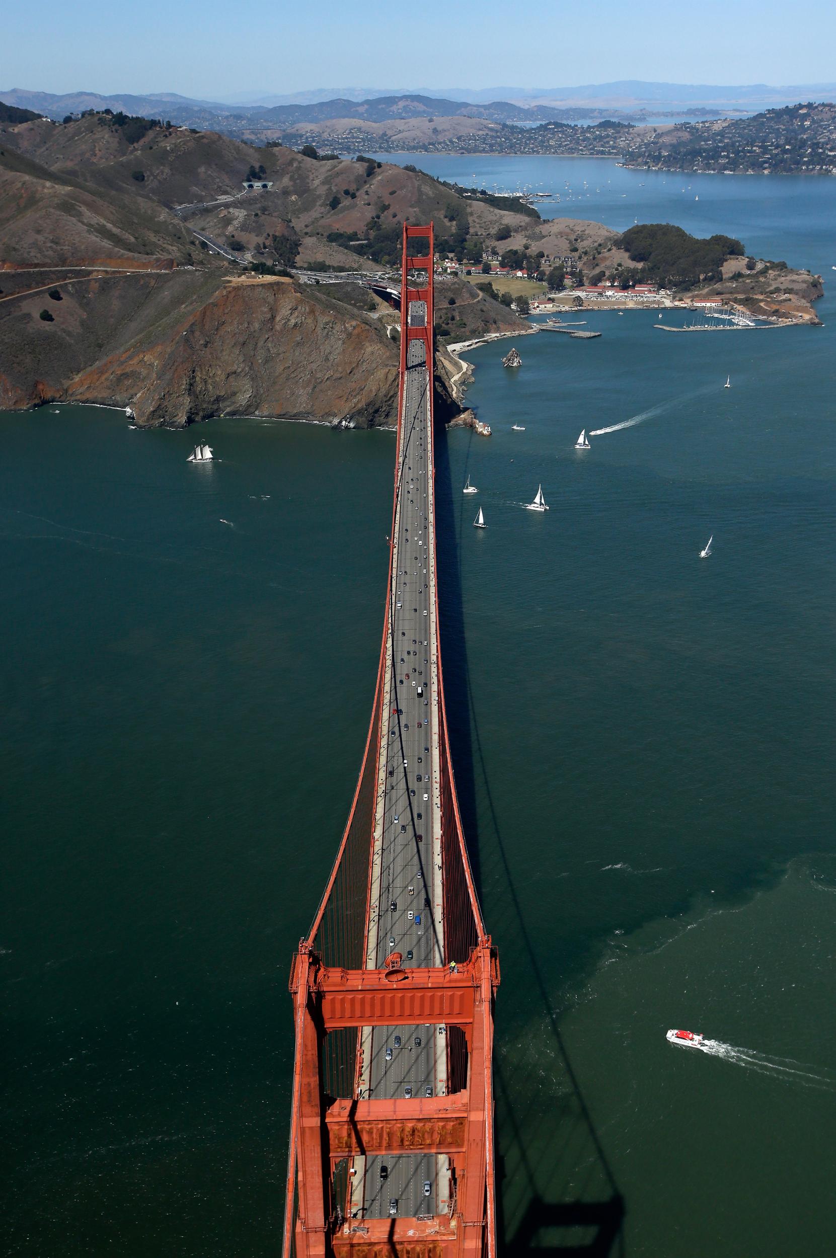 For the Golden Gate Bridge, a mere 1.7 miles long, the designers kept the towers in the shallows and close to the shore