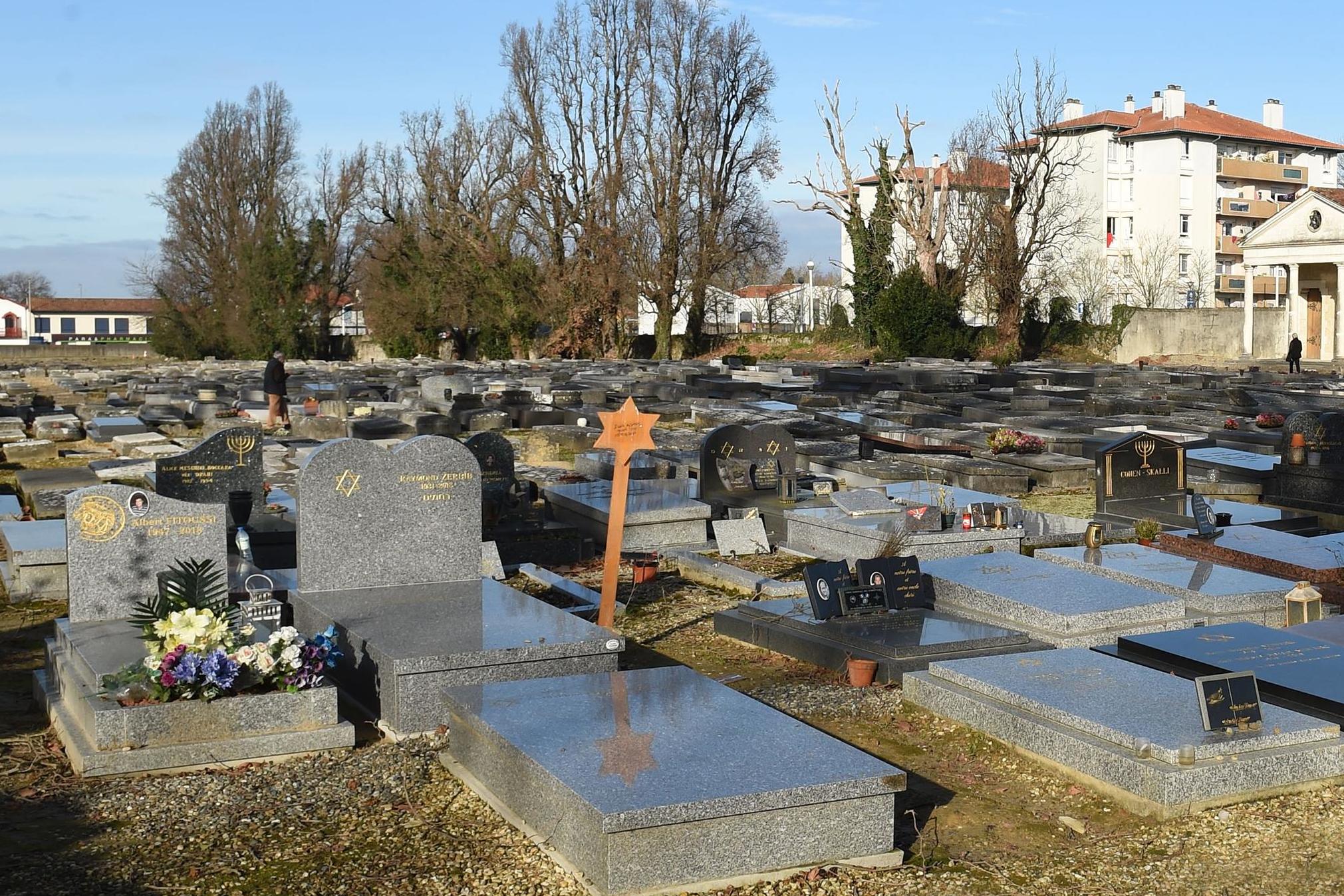 Picture of the Jewish cemetery of Bayonne, southwestern France, where a dozen graves have been desecrated