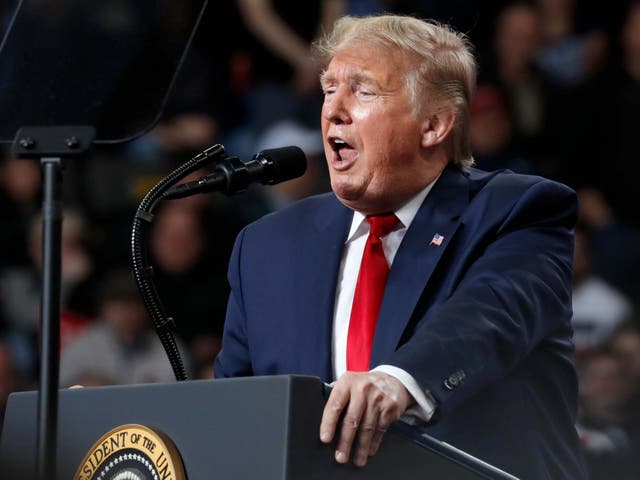 Donald Trump speaks during his latest campaign rally in Toledo, Ohio, on 9 January 2020