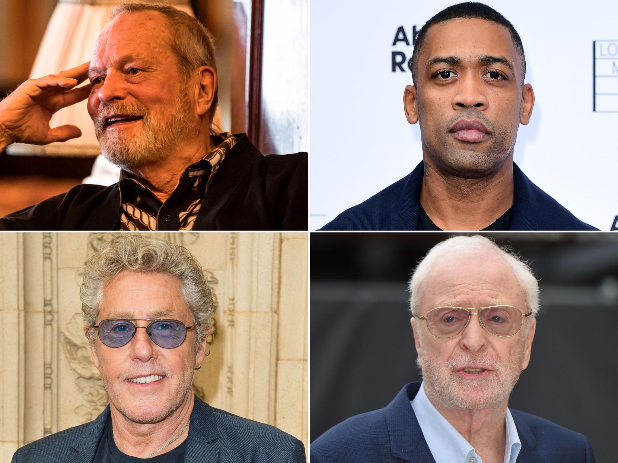 Clockwise from top left: Terry Gilliam, Wiley, Michael Caine and Roger Daltrey
