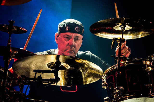 Neil Peart performing with Rush in 2015