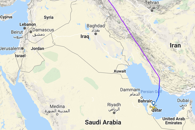 Route plan: Qatar Airways flight QR29 from Doha to Edinburgh on Saturday 11 January 2020