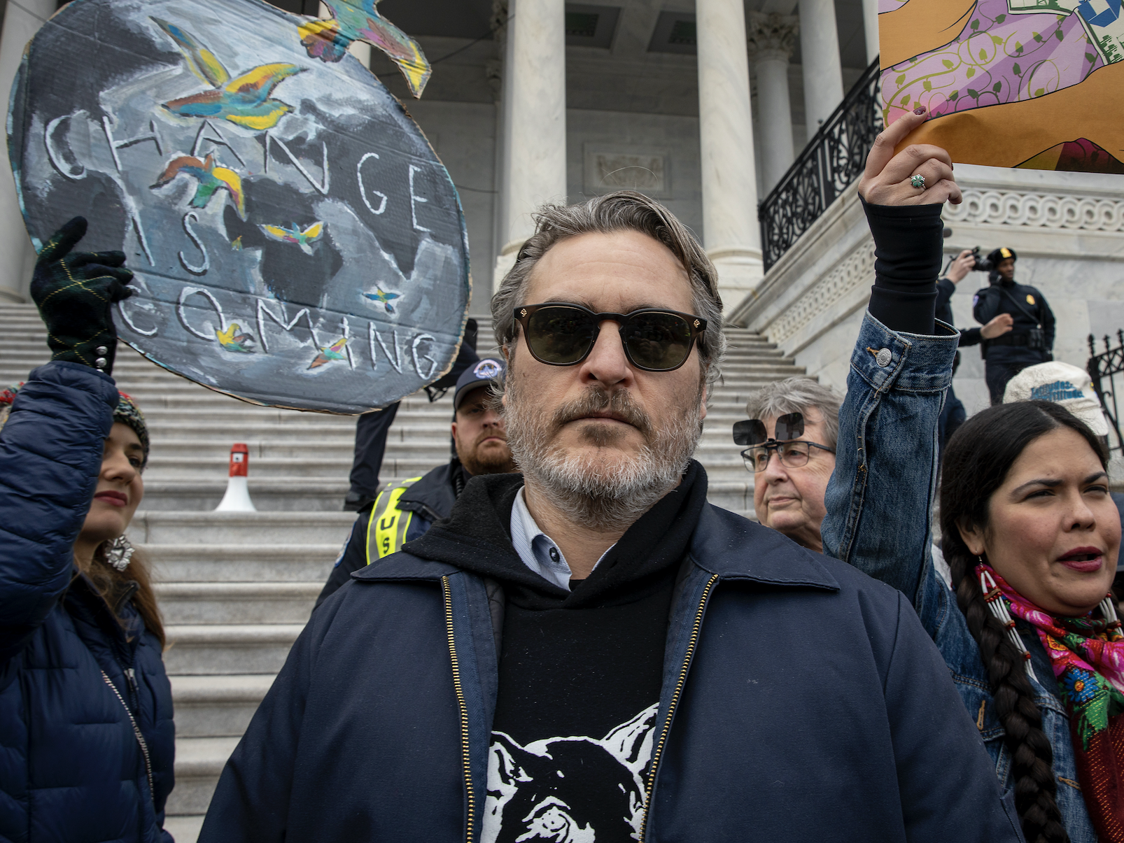 Joaquin Phoenix attends Fire Drill Fridays protest (Getty)