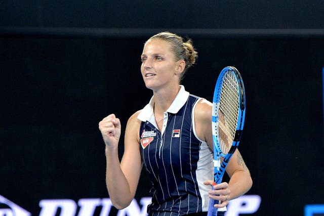 Karolina Pliskova celebrates after wrapping up victory in the semi-final