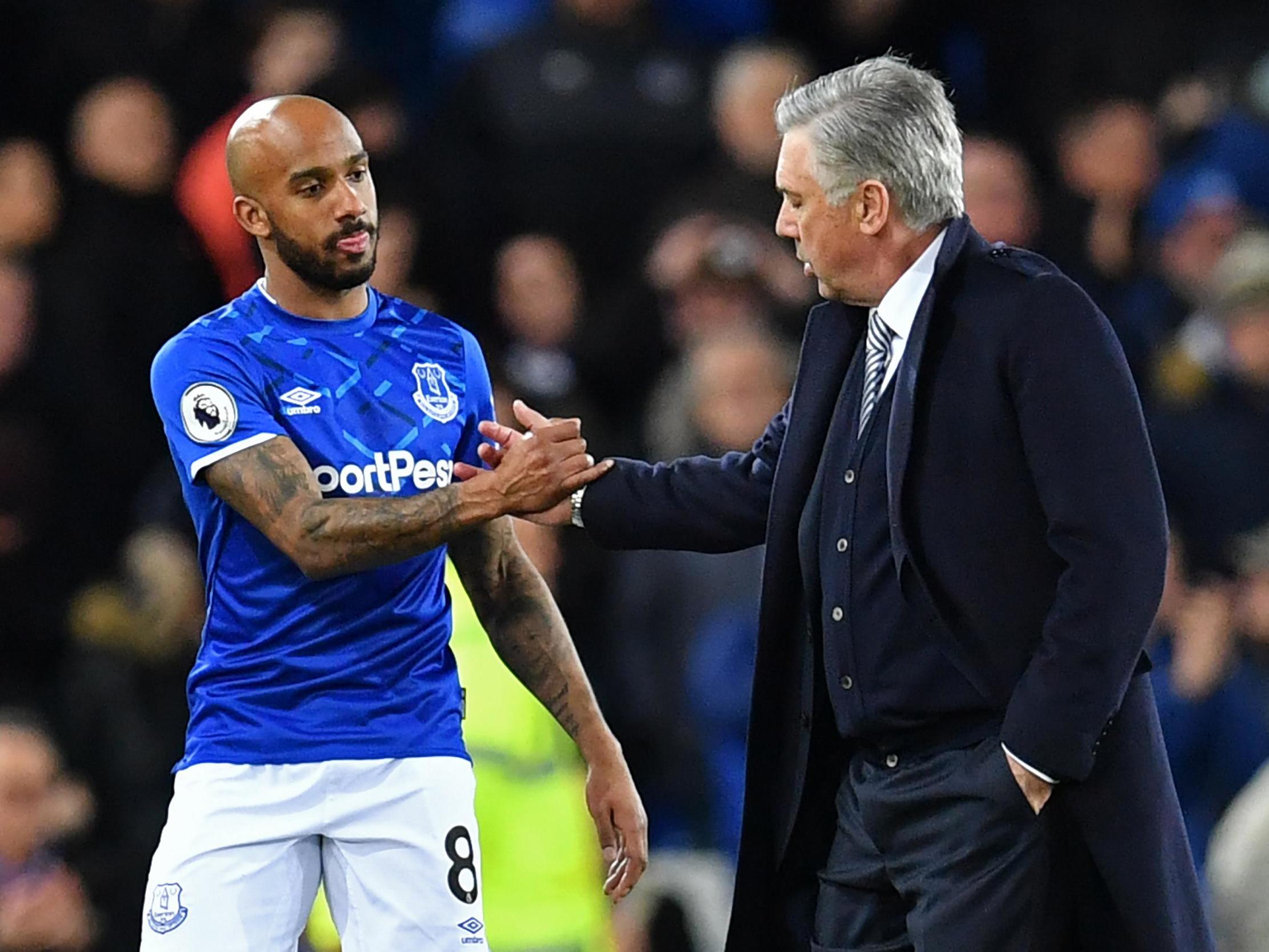 Carlo Ancelott with Fabian Delph after victory over Brighton