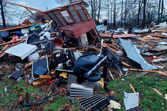 The trailer home of an elderly couple in Louisiana was demolished in high winds