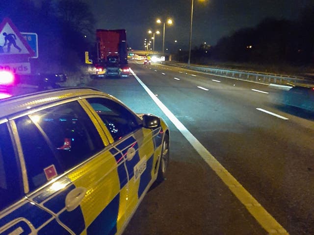 The man had fallen out of the cab of his lorry (pictured) on the M6 near Coventry