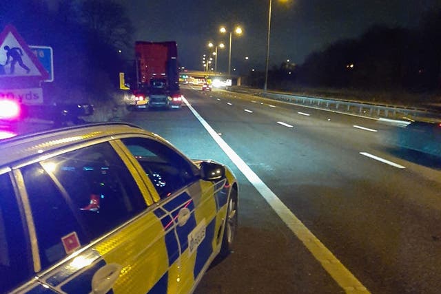 The man had fallen out of the cab of his lorry (pictured) on the M6 near Coventry