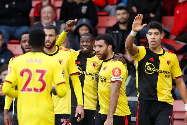 Watford celebrate Abdoulaye Doucoure's opening goal