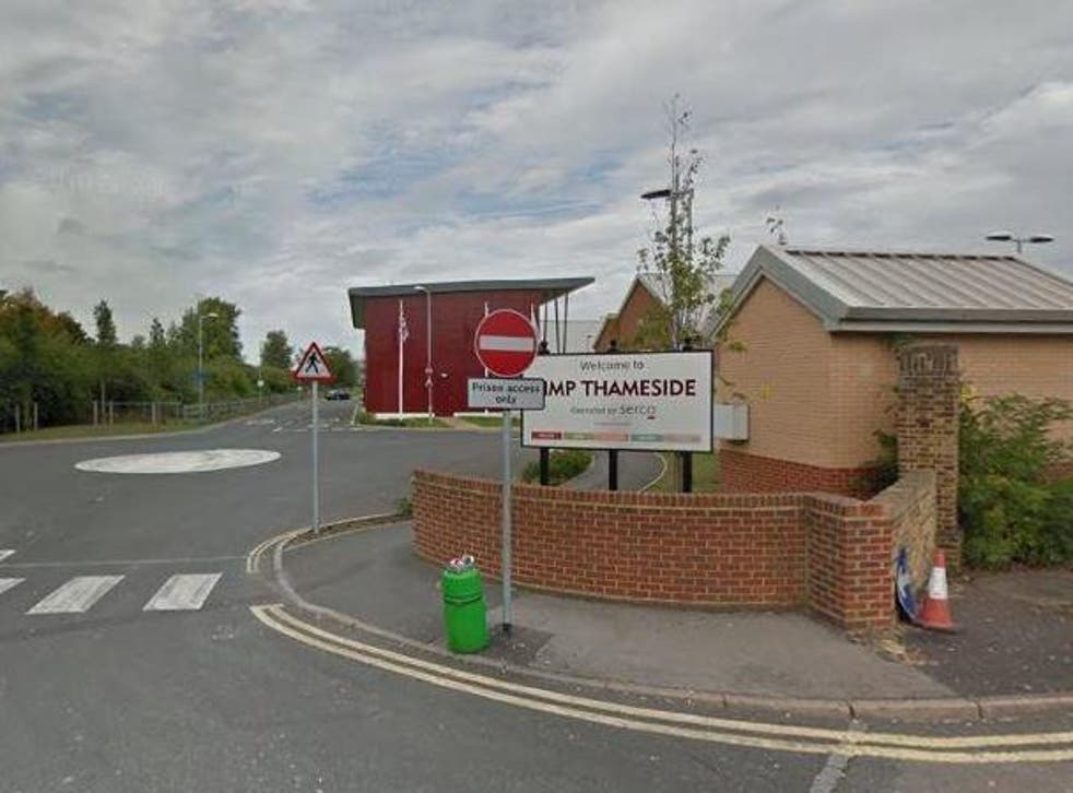 The inmate was found injured at HMP Thameside on Sunday morning