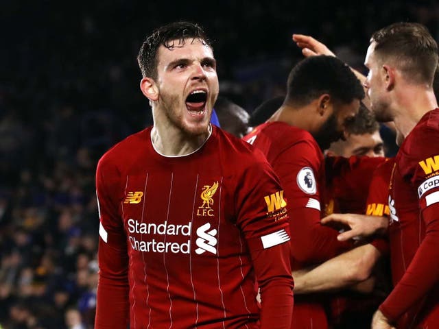 Liverpool's Andrew Robertson celebrates