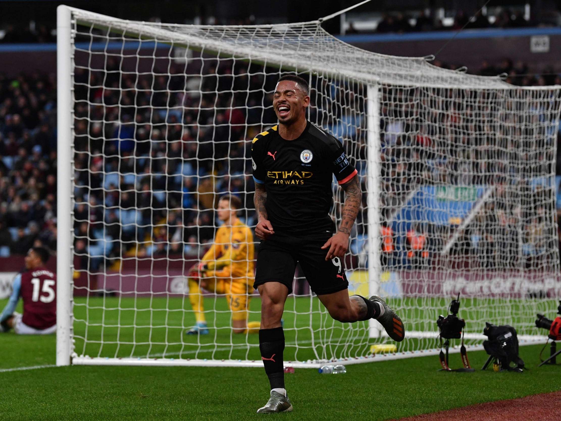 Gabriel Jesus celebrates scoring in Manchester City's victory