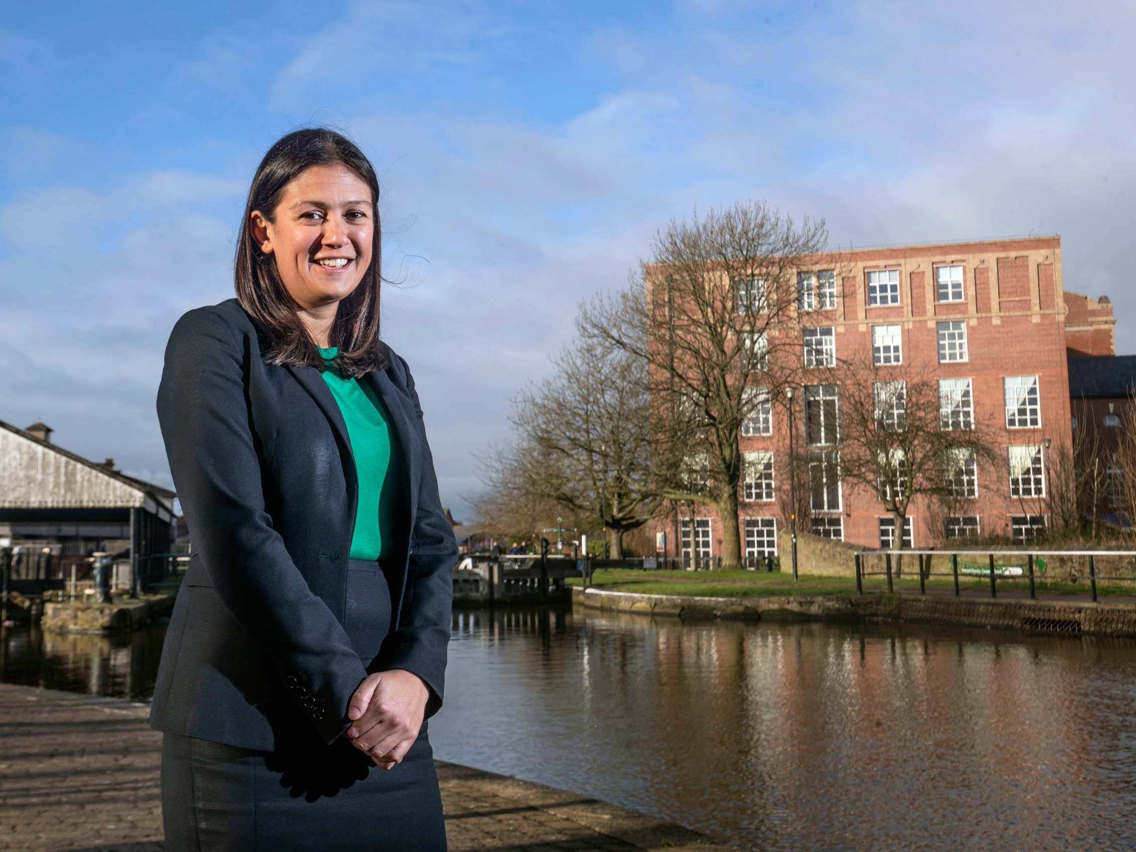 Lisa Nandy launches her campaign for the Labour leadership next to the Leeds and Liverpool Canal in Wigan on 4 January 2020