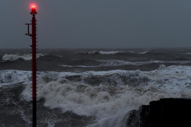 The sea in West Bay as Storm Brendan heads in on 13 January in West Bay