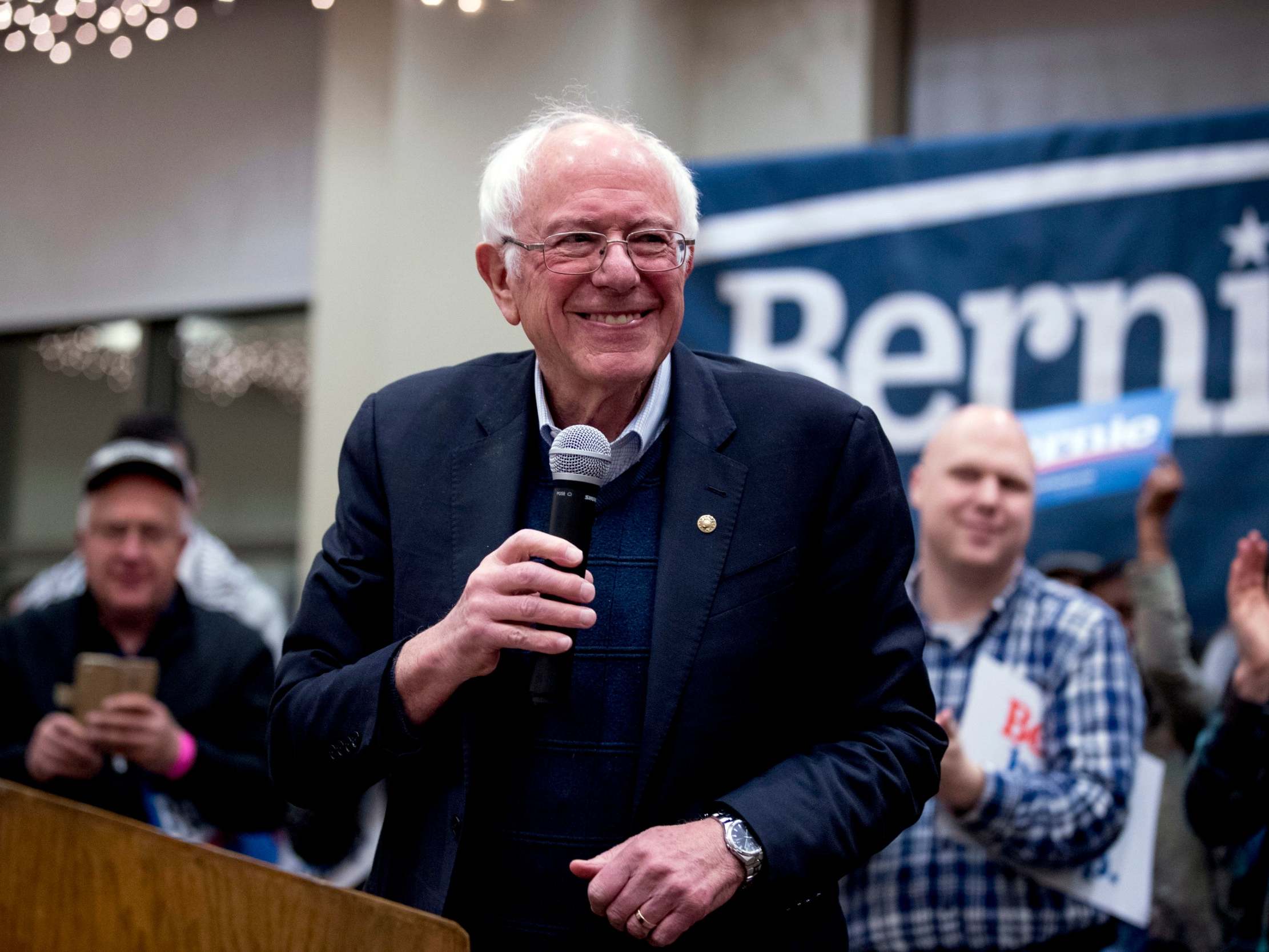 Democratic presidential candidate Bernie Sanders speaks at a campaign stop at St Ambrose University on 11 January 2020